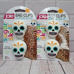 Sugar Skull Joie Bag Clips, 2 Pack Lot (4 Clips)